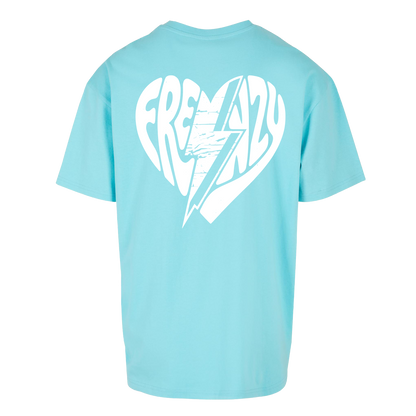 Frenzy Heart Oversized Shirt Soft Beryl Blue/White