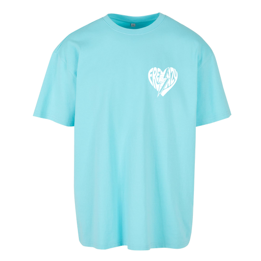 Frenzy Heart Oversized Shirt Soft Beryl Blue/White