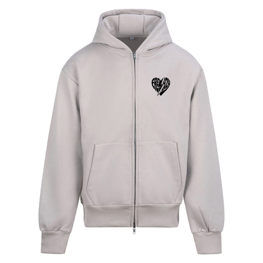 Frenzy Heart Oversized Zip-Hoodie Stone/Black